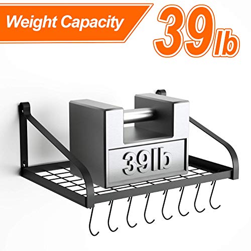 Love-Kankei Pot Rack Wall Mounted Set Of 2 Pan Pot Organizer Wall Shelves With 16 Hooks For Kitchen Cookware Utensils Organization Black #TOP3