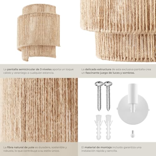 Aplique de pared boho de yute natural tectake con estructura metalica reforzada 4