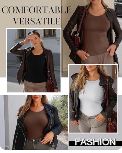 3 Pack Women's Plus Size Shirts Tops Scoop Neck Long Sleeve Cotton Tee Slim Fitted Stretchy Casual Basic Fall Blouse3