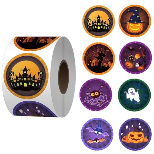 500 PCS Halloween Stickers Roll Pumpkin Bat Spider Ghost Stickers 8 Designs Round Seal Label Envelope Seals Paster for Halloween Party Supplies...