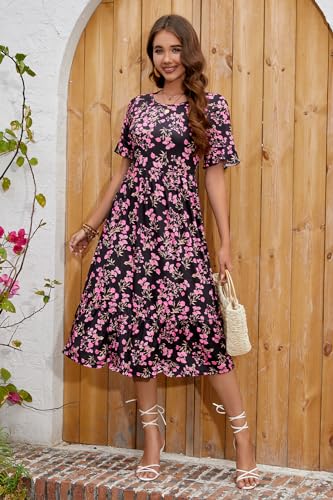 Image of STYLEWORD Womens Summer Casual Short Sleeve Flowy Midi Beach Dress