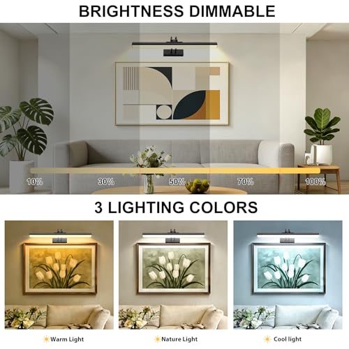 Image of Picture Light,Magnetic Wall Lights 5000mAh,16 inch Art Light for Painting,Black | Photo Lights for Wall Rechargeable,Remote Timer and Dimmer Gallery Light,Metal Gallery Light for Portrait Display Frame