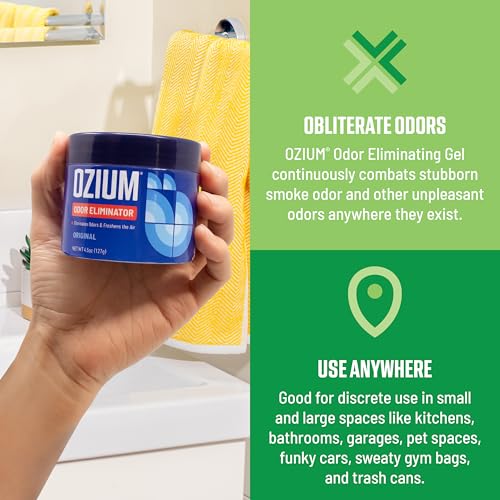 Image of Ozium Odor Eliminating Gel - 4.5oz Air Freshener Alternative for Smoke, Pets, and Musty Odors - Long Lasting Odor Remover for Cars, Homes, Closets and Small Spaces - Country Fresh, 4 pack