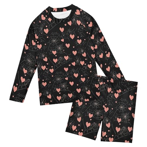 Pink Heart Spider Web Baby Boys' Toddler Long Sleeved Rashguard Swim Bathing Suit Set B0404748