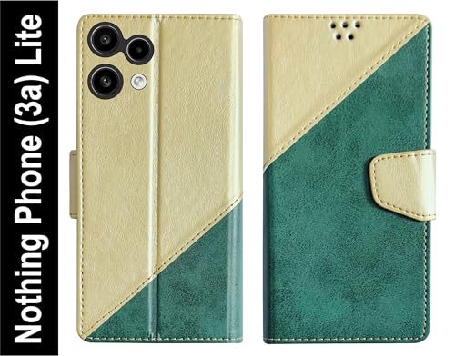 Image of SBMS Flip Cover for Nothing Phone (3a) Lite Back Cover Case with Magnatic Closure | Genuine Leather Finish | Inbuilt Stand | Card & Money Pocket | Wallet Style Flip Back Case Cover (MultiGreen)