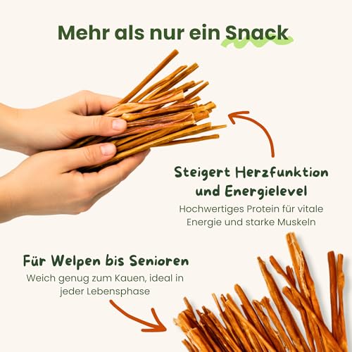 Naturbiss 100% naturliche Hundeleckerli - Kauspaghetti Rinderdarm Kausticks 150g - Barf Leckerli - Monoprotein, fettarm und proteinreich - ohne Zusätze, Seniore & Welpen - Trockenbarf für Hund