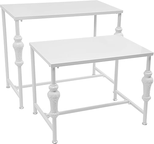 Industrial Retail Display Tables, Standing Clothing Shoes Display Tables with Adjustable Feet (within 0.2 Inches), Set of 2 Boutique Display Stand