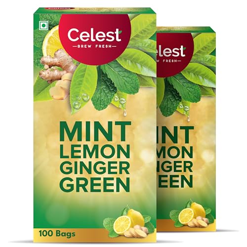 Image of Celest Mint Lemon Ginger Green Tea, 100 Bags (Pack of 2) | Green Tea Bags | Lemon Mint Ginger
