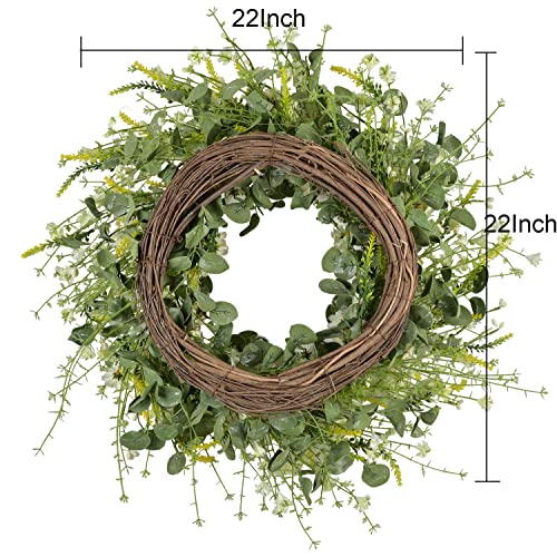 Lskytop 22 Inches Artificial Daisy Flower Wreath With Eucalyptus Leave Silk Flower White Berries Spring Summer Wreath For Front Door Wall Decor #TOP3