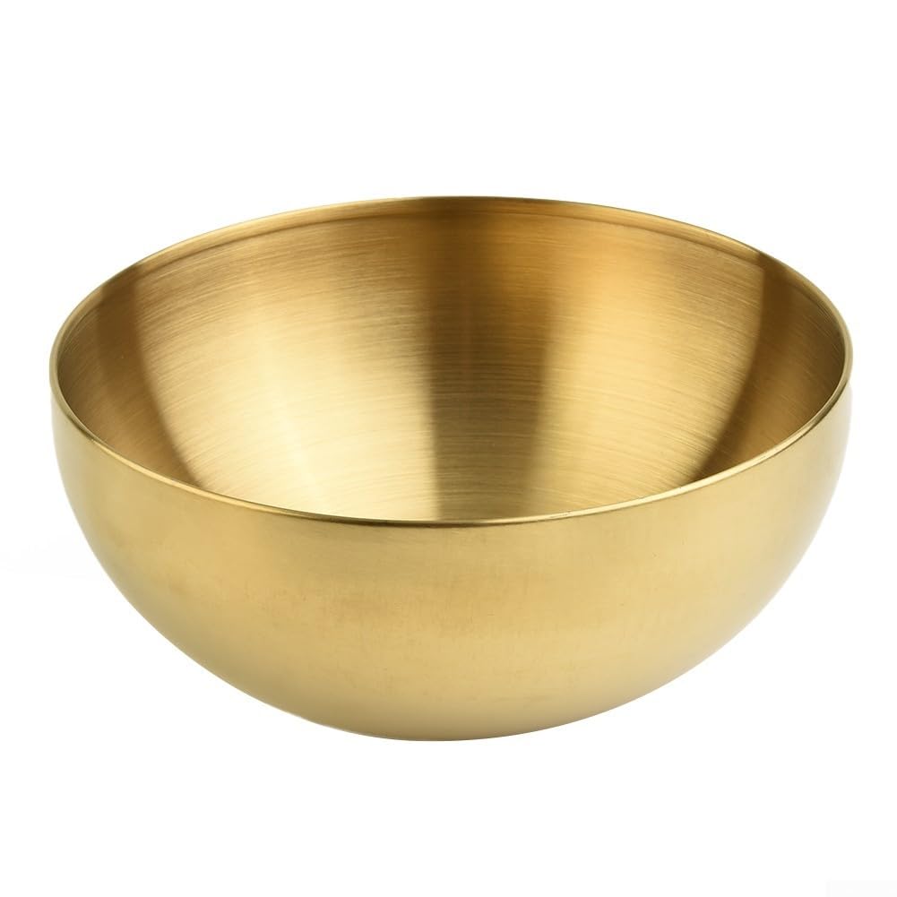 304 Stainless Steel Double Walled Insulated Mixing Bowl with Wide Rim and Rust Resistant Polished Finish for Salad Serving and Kitchen Food Preparation, Silver 20cm(20cm Gold)