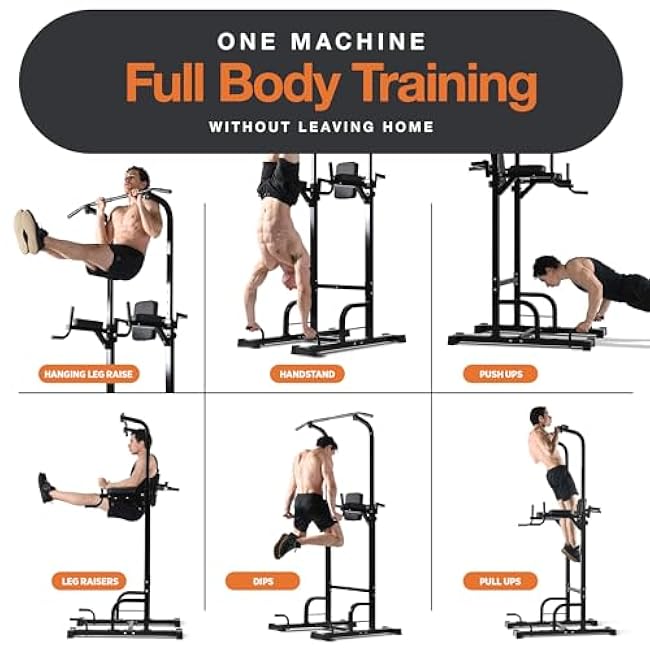 Pull Up Bar Free Standing - Power Tower, Multi-Functional Pullup Dip Station, Calisthenics Equipment Station For Home Gym - 440LBS Capacity, Height Adjustable, Durable, Heavy-Duty Strength Training For Men & Women To Build Muscle.