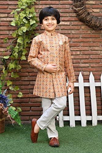 Image of AHHAAAA Kids Ethnic Silk Blend Indo-Western Sherwani Set For Boys 492MF
