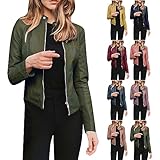 Chaquetas MéDicas Para Mujeres Women Jacket Coat Stand Collar Full Zip Motor Long Sleeve Leather Biker Short Punk Cropped Tops Army Green Small Jackets For Women Plus Size