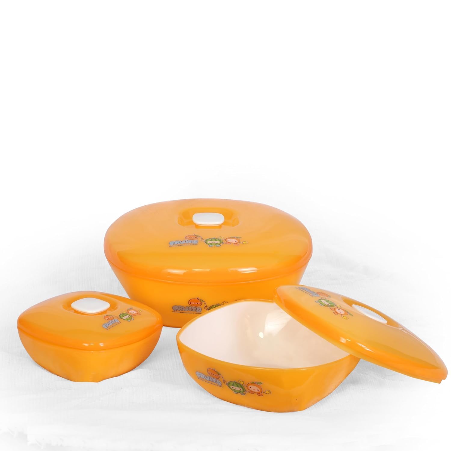 7Seas Unbreakable Serving Bowl Set with Lids | Airtight Food Storage & Kitchen Containers | BPA-Free, Durable & Stackable Bowls for Snacks, Salads, Curries & More (3-Piece, Yellow & White) 3