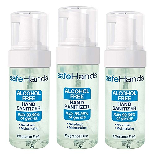 SafeHands #1 Alcohol Free Foam Hand Sanitizer Brand, Fragrance Free, 1.75 Oz (3-Pack)