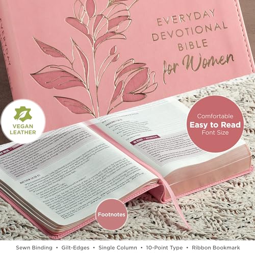 Image of NLT Holy Bible Everyday Devotional Bible for Women New Living Translation, Vegan Leather, Pink, Flexible Daily Bible Reading Plan Options (NLT Womens Devo Editions)