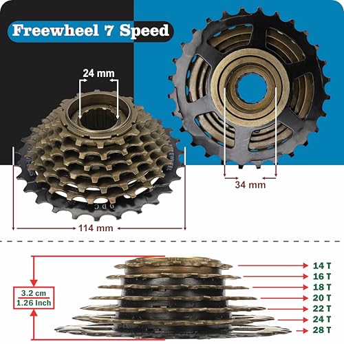 Image of Aruvia 7 Speed Bicycle Gear Set of 5 Accessories - Rear Derailleur, Freewheel, Chain, Shifter & Cable | Gear Kit for Cycle Size - 24T, 26T, 27.5T, 29T Gear Bike, Conversion Kit