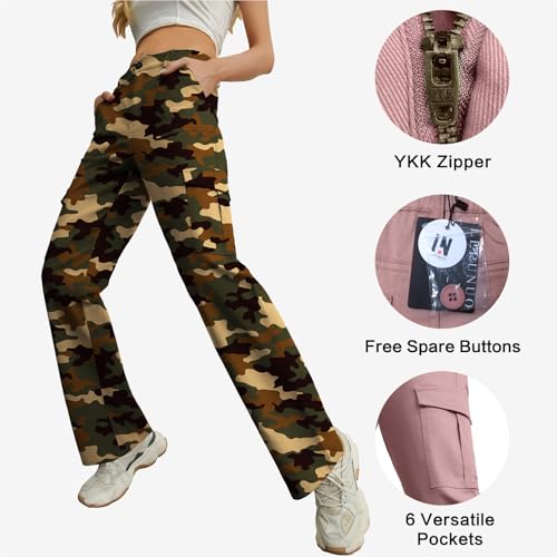 Image of Lepunuo Cargo Pants for Women High Waisted Casual Pants Baggy Stretchy Wide Leg Y2K Streetwear with 6 Pockets