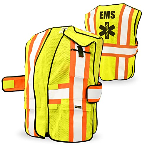 KwikSafety (Charlotte, NC) FIRST RESPONDER EMS Vest (5-POINT BREAKAWAY) Class 2 ANSI OSHA High Visibility Reflective Tape Public Emergency PPE Hi-Vis Mesh Adjustable Tear Away | Yellow 2XL 3XL