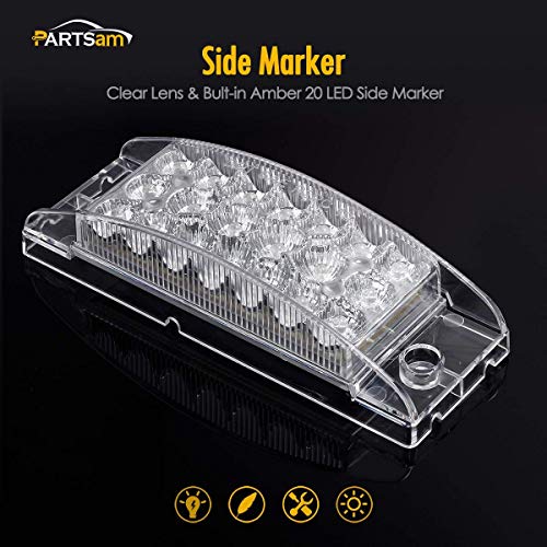 Partsam 4Pcs 6" Rectangle Truck Trailer Amber Led Side Marker Lights And Turn Signal Lights 20 Diodes W/Reflectors, Clear Lens, Waterproof Sealed, Surface Mount #TOP1