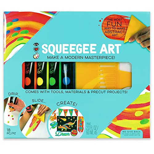 Bright Stripes iHeartArt Squeegee Art Kit for Kids - Easy to Use Squeegee Arts & Crafts Painting Set for Kids Ages 6+ with Paint Paper Stickers & Tools Mess Free Coloring & Educational Art Supplies