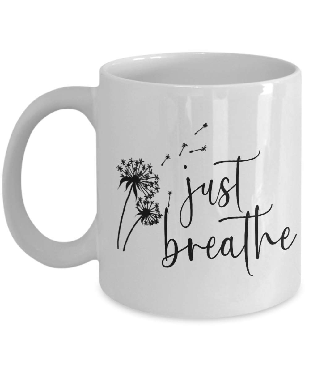 ODDITEES Inspirational Mindful Gardener Mug Dandelion Just Breathe Coffee Cup 11oz White