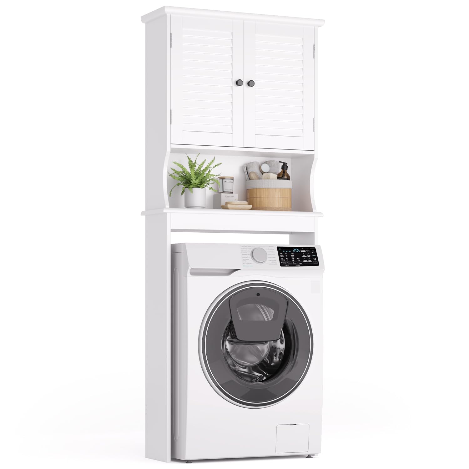Xbro Armario para Inodoro y Lavadora, Mueble Alto con Puertas y Estantes Abiertos, Ahorra Espacio, 65 x 22 x 163,5 cm,Blanco