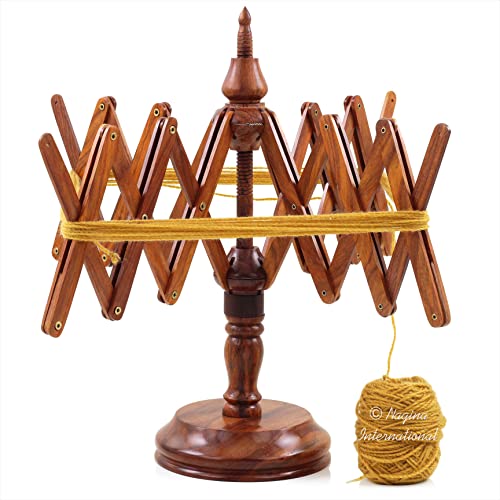 Nagina Internationals Yarn Swift Umbrella Table Top Yarn Winder | Hand Operated Ball Winder Holder | Knitting Tool for Swift Winding Lines Laces Yarns & Fiber (Rosewood)