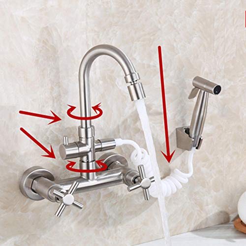 Robinet de cuisine mural en acier inoxydable 304 avec pistolet extractible - 7