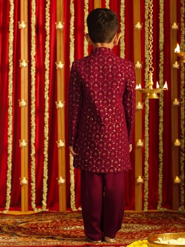 Image of VASTRAMAY Boys VASTRAMAY Boys' Maroon Sherwani Set