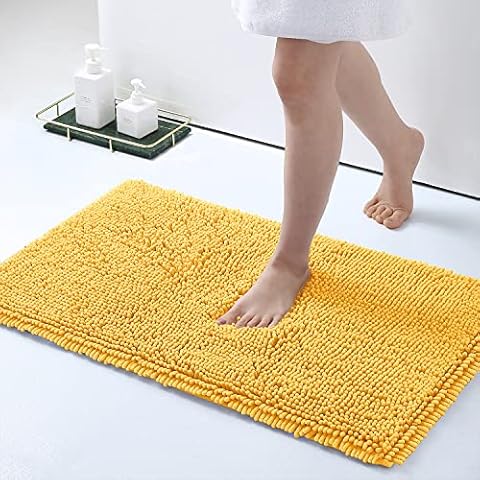 Smiry Luxury Chenille Bath Rug, Extra Soft and Absorbent Shaggy Bathroom Mat Rugs, Machine Washable, Non-Slip Plush Carpet Runner for Tub, Shower, and Bath Room(20''x32'', Yellow) Cover