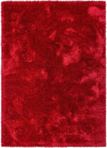 Image of Premium Microfiber Soft Red Shag Rug 8x8 Feet Round Featuring Dense Fluffy Texture, Anti Skid Support and Durable Handmade Quality for Living Room, Bedroom and Hallway