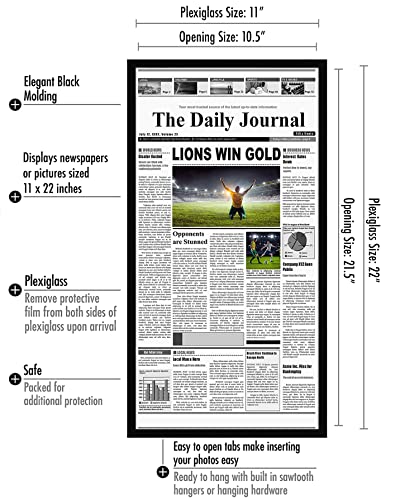 Americanflat 11X22 Newspaper Frame In Black - Assorted Media Article Cover Frame - Hanging Hardware Included - 22X11 Front Page Newspaper Picture Frame #TOP1