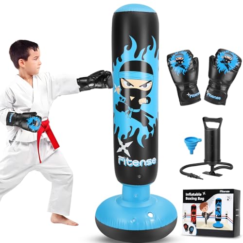 Fitense Boxsack für Kinder, Kinder-Boxset mit Boxhandschuhen Luftpumpe, 160cm großer aufblasbarer Boxsack, Geschenk für Jungen & Mädchen im Alter von 6-12 Jahren zum Üben von Karate und Taekwondo,Blau Fitense Boxsack für Kinder, Kinder-Boxset mit Boxhandschuhen Luftpumpe, 160cm großer aufblasbarer Boxsack, Geschenk für Jungen & Mädchen im Alter von 6-12 Jahren zum Üben von Karate und Taekwondo,Blau
