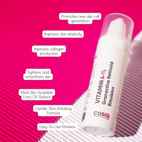 Image of Cos-IQ 1% Vitamin A Granactive Retinoid Emulsion Face Serum | Vit-A Anti Ageing Night Cream Serum for Wrinkles, Fine Lines & Acne | For Women & Men | 30ml