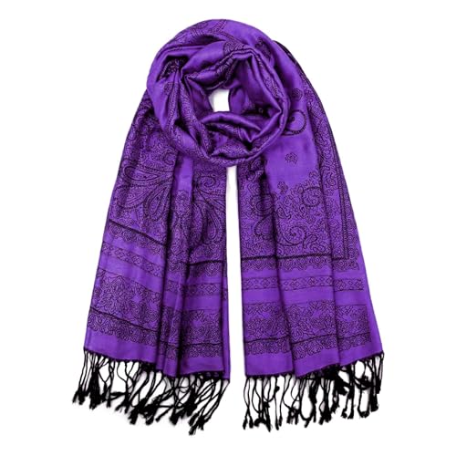 Ciormis Women pashmina Rave Warm Winter Purple Pashmina Scarves Shawl Wraps for Evening Dresses(US-Black Purple Paisley)