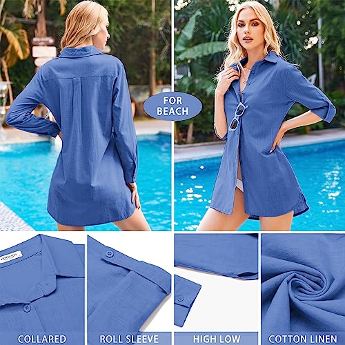 Image of HOTOUCH Women Boyfriend Shirts Button Down Long Sleeve Blouse Cuffed Sleeve Collared Shirt