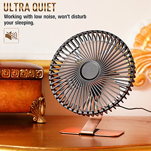 Slenpet 6 Inch Usb Desk Fan, 4 Speeds, Ultra-Quiet, 90° Adjustment For Better Cooling, Portable Mini Powerful Desktop Table Fan, Small Personal Fan For Home Office, No Battery, Bronze #TOP2