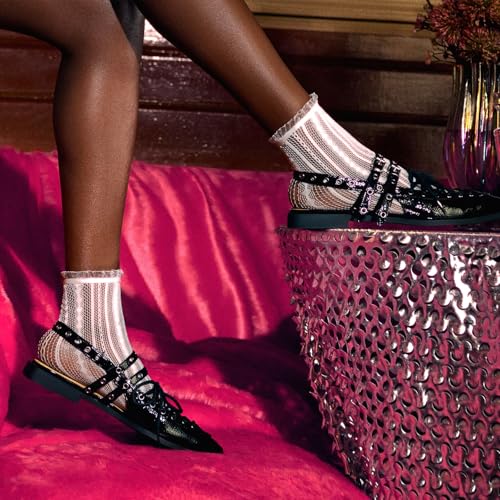 Yishaweiqi Ballet Flats Shoes for Women Pointed Toe Slingback Flats Buckle Strap Ballerina Shoes Casual Mary Jane Flats3