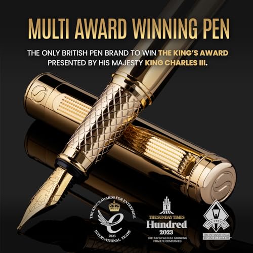 Image of Scriveiner Personalized Gold Fountain Pen - Stunning Luxury Pen, Real Gold Plating, Schmidt Ink Refill, Best Engraved Fountain Pen Gift Set for Men & Women, Custom Name Engraving