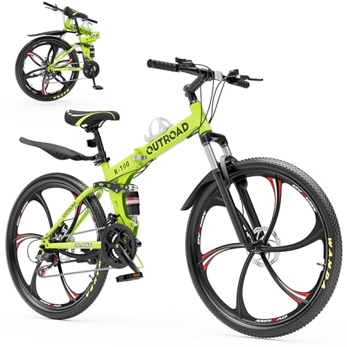 Outroad Folding Mountain Bike Foldable/Unfoldable Bike 26 Inch for Adult, 21-Speed Dual Suspension...