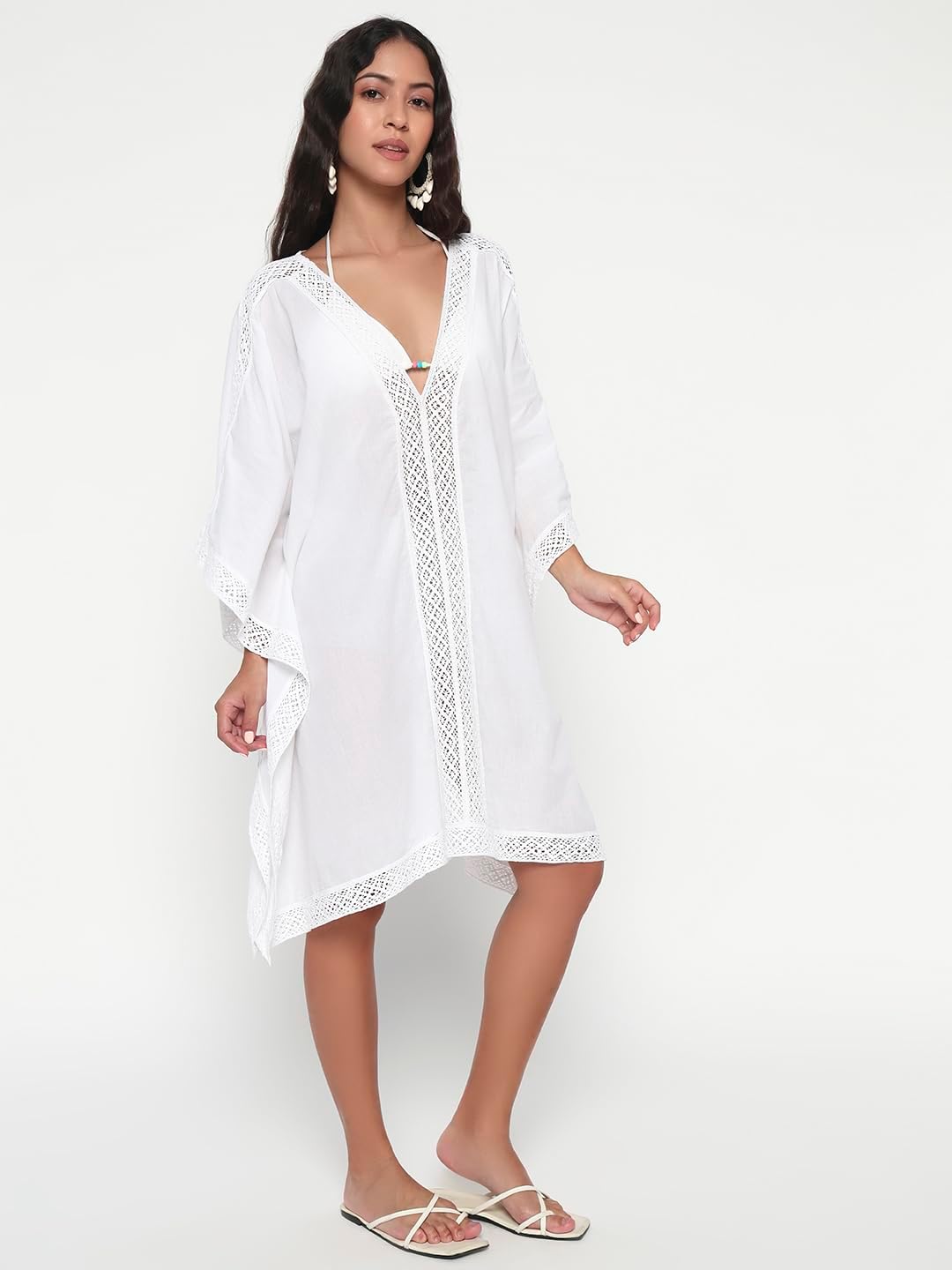 Women's Swimsuit Cover Up Beach Fashion Light Weight Elegant White Cotton Resort Wear Tunic Kaftan Bathing suit Bikini - Image 3
