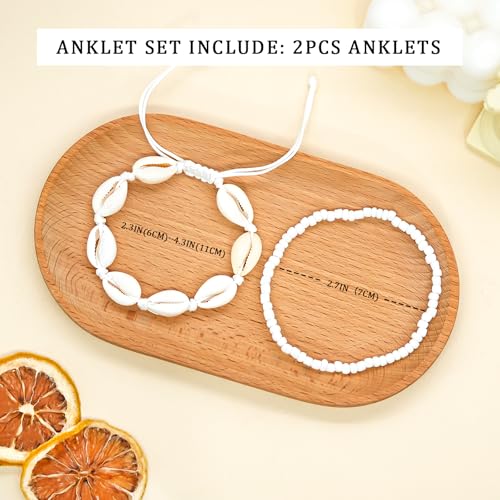 Haolry Adjustable Beaded Shell Ankle Bracelets for Women - Gold-Tone Waterproof Boho Beach Jewelry Gift Set - Image 7