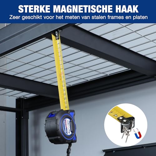 WORKPRO Metrisch meetlint, 5 m, professioneel, zeer nauwkeurig, intrekbaar meetlint met magneethaak en brede band, metalen bandmaat met siliconen hoes + ABS valbestendig - Afbeelding 6