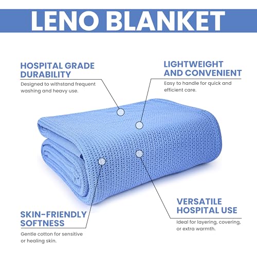 Linteum Textile Supply Blue Hospital Thermal Blanket 66x90 Inch 100% Cotton, Soft and Cozy, Breathable, Open-Cell Weave Design, All Season Twin Hospital Blanket (1-Pack) - Image 3