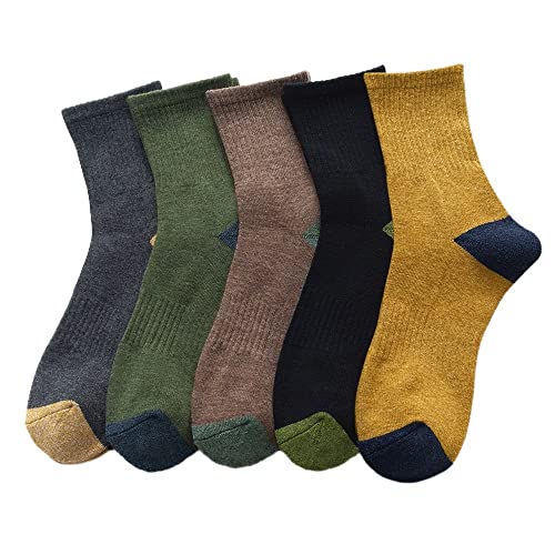 UNICOLD 5/6 Pairs Pack Solid Crew Calf Socks For Men Breathable Casual Multi-Colored US Size 7-12