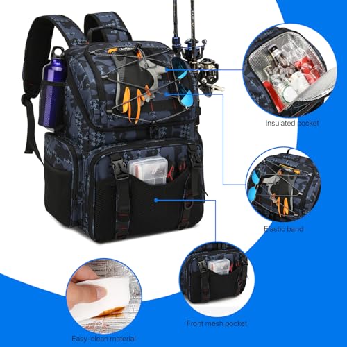 Mochila de Pesca RUCYEN 45L Grande con Porta Cañas y Cubierta Impermeable miniatura 3