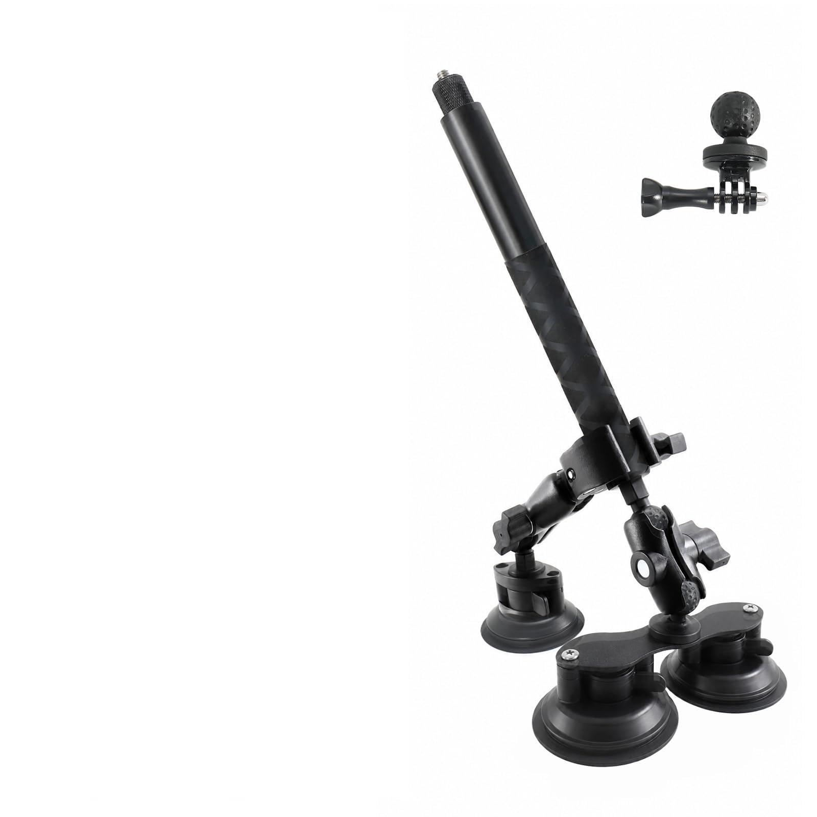 Dreifach Saugnapf Autohalterung Set mit 28-112cm Einziehbarem Selfie Stick, Klemme und Magic Arm für Insta360, Gopro, Akaso, DJI Action Kamera, KFZ Fahrrad Lenker Halterung