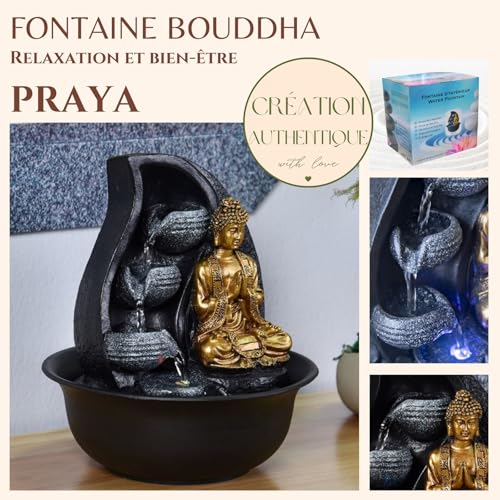 Fuente para interior Zen Light dorada que reduce el estrés con agua y luces LED 3
