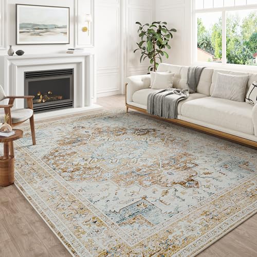 PureCozy Brick Red Rug 4x6 Vintage Area Rug Indoor Washable Door Mat Living Room Carpet Kitchen Distressed Rug Retro Accent Throw Rug for Office Dining Room Bathroom Laundry Room